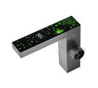 Agteruo Grifo de baño con luz LED de Ambiente Estrellado y Pantalla Digital de Temperatura, Grifo Monomando para Lavabo, Grifo Mezclador para lavadero, Barra de Caravana, Color Gris Pistola