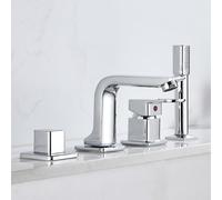 Agteruo Grifo Mezclador de Ducha de baño Moderno de 4 Orificios, Monomando con Agua Caliente y fría, rotación de 360°, grifos de bañera de 4 Orificios, Grifo de llenado de bañera con Ducha Cromado
