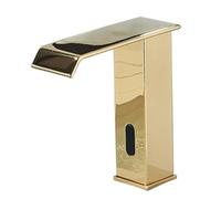 Agteruo Grifos mezcladores de baño con Sensor de Agua, grifos de Cascada para Lavabo de baño, Grifo automático de latón con Sensor infrarrojo, Dorado-A, bajo