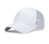 Agturber Gorra de béisbol de malla transpirable con bandera estadounidense para hombre, ajustable, perfil bajo, gorra de béisbol, Blanco, talla única
