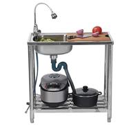 Agua de acero inoxidable, Fregadero independiente de un solo seno con encimera y grifos de agua fría y caliente de acero inoxidable for cocina(70x35x80cm)