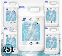Agua destilada 100% pura 25L | Agua desmineralizada 5x5L - agua destilada apta para plancha, humidificador, baterías y mucho más