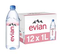 Agua natural de manantial de Evian (una caja de 12 botellas individuales, cada botella es de 1 litro) Agua de manantial filtrada naturalmente en botellas grandes