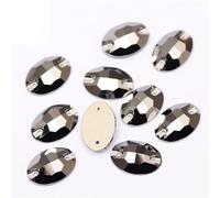 Agua perforando Gemas Redondas, Cristal Ovalado for Coser, Parte Trasera Plana, Diamantes de imitación Sueltos(Jet Hematite,17x24mm 9Pcs)