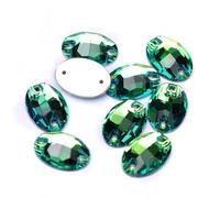 Agua perforando Gemas Redondas, Cristal Ovalado for Coser, Parte Trasera Plana, Diamantes de imitación Sueltos(Peridot,17x24mm 9Pcs)