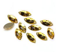 Agua perforando Gemas Redondas, Cuentas de Vidrio con Parte Trasera Plana Navette for Coser, estrás, Piedras y Cristales for Coser(Light Topaz,6x12mm 144Pcs)