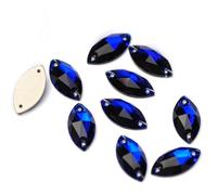 Agua perforando Gemas Redondas, Cuentas de Vidrio con Parte Trasera Plana Navette for Coser, estrás, Piedras y Cristales for Coser(Cobalt,9x18mm 24Pcs)