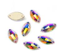 Agua perforando Gemas Redondas, Cuentas de Vidrio con Parte Trasera Plana Navette for Coser, estrás, Piedras y Cristales for Coser(Sapphire,15x32mm 6Pcs)