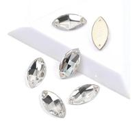 Agua perforando Gemas Redondas, Cuentas de Vidrio con Parte Trasera Plana Navette for Coser, estrás, Piedras y Cristales for Coser(Crystal,15x32mm 24Pcs)