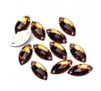 Agua perforando Gemas Redondas, Cuentas de Vidrio con Parte Trasera Plana Navette for Coser, estrás, Piedras y Cristales for Coser(Light Smoked Topaz,9x18mm 72Pcs)