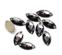 Agua perforando Gemas Redondas, Cuentas de Vidrio con Parte Trasera Plana Navette for Coser, estrás, Piedras y Cristales for Coser(Black Diamond,6x12mm 144Pcs)