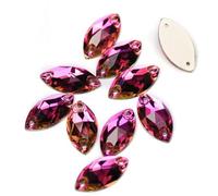 Agua perforando Gemas Redondas, Cuentas de Vidrio con Parte Trasera Plana Navette for Coser, estrás, Piedras y Cristales for Coser(Rose,7x15mm 96Pcs)