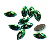 Agua perforando Gemas Redondas, Cuentas de Vidrio con Parte Trasera Plana Navette for Coser, estrás, Piedras y Cristales for Coser(Peridot,7x15mm 96Pcs)