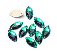 Agua perforando Gemas Redondas, Cuentas de Vidrio con Parte Trasera Plana Navette for Coser, estrás, Piedras y Cristales for Coser(Emerald,7x15mm 30Pcs)