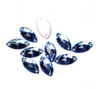 Agua perforando Gemas Redondas, Cuentas de Vidrio con Parte Trasera Plana Navette for Coser, estrás, Piedras y Cristales for Coser(Aquamarine,9x18mm 24Pcs)