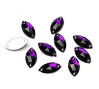 Agua perforando Gemas Redondas, Cuentas de Vidrio con Parte Trasera Plana Navette for Coser, estrás, Piedras y Cristales for Coser(Purple Fleece,9x18mm 24Pcs)