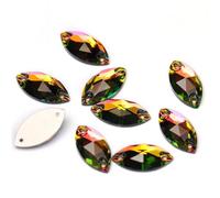 Agua perforando Gemas Redondas, Cuentas de Vidrio con Parte Trasera Plana Navette for Coser, estrás, Piedras y Cristales for Coser(VM,7x15mm 30Pcs)