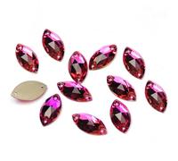 Agua perforando Gemas Redondas, Cuentas de Vidrio con Parte Trasera Plana Navette for Coser, estrás, Piedras y Cristales for Coser(Fuchsia,7x15mm 30Pcs)