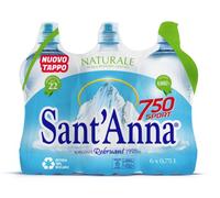 Agua Sant'Anna 750 Urban Sport con tapón Thumb Up | Agua mineral natural oligomineral mínimamente mineralizada | Botellas de plástico 100% reciclables | Paquete de 6 botellas