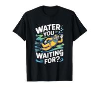 Agua Usted Esperando Scuba Diver Pun Ocean Camiseta gráfica económica, Hombre, Negro, L