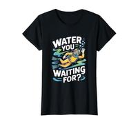 Agua Usted Esperando Scuba Diver Pun Ocean Camiseta gráfica económica, Mujer, Negro, L