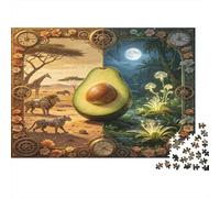 Aguacate Fauna Africana Día Noche Escena Puzzle de 1000 Piezas Papel Puzzle para Adultos Relajación Enfoque Decoración Familiar Regalo 52x38cm/1000pcs
