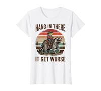 Aguanta ahí se Pone Peor Rana Mapache Vaquero Highland Camiseta gráfica económica, Mujer, Blanco, XS