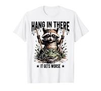 Aguanta, se Pone Peor: Raccoon Sarcástico Camiseta gráfica económica, Hombre, Blanco, XL