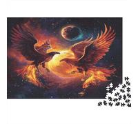 Águila and Fénix Flying Together with Wings of Fire Rompecabezas para Adultos |Luna and Planets| De Diversión Familiar 1000pcs (75x50cm)