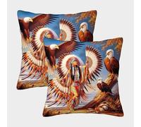 Águila and Indian con Cremallera,Nativo Americano Art Funda De Cojín,50x50cm 2 Paquetes Adecuada para Fiesta Temática De Sofá De Dormitorio