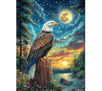 Águila Calva bajo luz de Luna Sunset Puzzle 500 Piezas Desafío Impossible Rompecabezas para Adultos Aliviar Estrés Decoración Hogar 3D Maquetas Construir 500 PCS