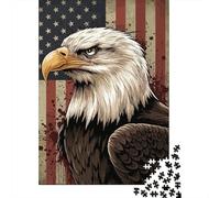 Águila Calva Bandera Americana Puzzle de 1000 Piezas Papel Puzzle para Adultos Decoración Familia Ocio 52x38cm/1000pcs