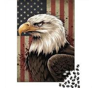 Águila Calva Bandera de Estados Unidos Puzzle de 1000 Piezas Papel para Adultos Night View Puzzle para Toda la Familia Relajación 38x26cm/1000pcs
