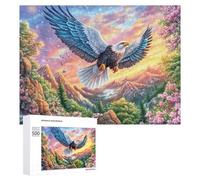 Águila Calva con alas Coloridas Entre Flores Puzzle 500 Piezas para Parejas Colaboración En Casa Pensamiento Estratégico Regalo para Romance 500 PCS