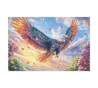 Águila Calva con alas Coloridas Entre Las Flores Puzzle 1000 Piezas Estera Portátil Antideslizante Rompecabezas Familiar para Hombres Y Mujeres Aliviar Estrés Decoración Hogar 1000 PCS