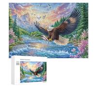 Águila Calva con Llama sobre el mar Estrellado Puzzle 300 Piezas para Adolescentes 14+ Juego Educativo Pensamiento Crítico Regalo para Estudios 300 PCS