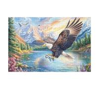 Águila Calva con un pez sobre el río y Flores Puzzle 1000 Piezas Educativo Construir 3D Rompecabezas para Familia Maquetas Educativas Desafío Intelectual Decoración Hogar 1000 PCS