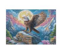 Águila Calva con una Espada bajo la Luna Llena Puzzle 300 Piezas Estera Portátil Antideslizante Rompecabezas Familiar para Hombres Y Mujeres Aliviar Estrés Decoración Hogar 300 PCS