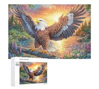 Águila Calva en Rama con Rosas y mar Puzzle 1000 Piezas para Parejas Desafío De Puzzle Pensamiento Lógico Regalo para Celebración 1000 PCS