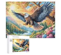 Águila Calva por Encima de Las Flores de la montaña Nevada Puzzle 500 Piezas para Familia Noche De Puzzle Resolución De Problemas Regalo para Unión Familiar 500 PCS