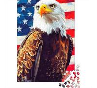Águila Calva Puzzle de 1000 Piezas Cartón para Adultos Fondo de Bandera de Estados Unidos Juego de Puzzle 1000 Piezas Relajación Decoración Regalo 38x26cm/1000pcs