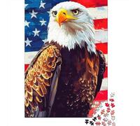 Águila Calva Puzzle de 1000 Piezas Papel para Adultos Bandera Americana Relajación Puzzle para Toda la Familia Decoración Regalo 38x26cm/1000pcs