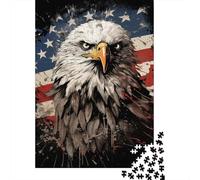 Águila Calva Puzzle de 1000 Piezas Papel para Adultos Fondo Bandera Americana Juego de Puzzle 1000 Piezas Familia Relajación Concentración Decoración Regalo 38x26cm/1000pcs