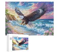 Águila Calva sobre el río Flor al Atardecer Puzzle 300 Piezas para Adolescentes 14+ Juego Educativo Pensamiento Crítico Regalo para Estudios 300 PCS