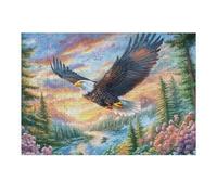 Águila Calva sobre el Valle del río y Las Flores Puzzles 300 Piezas Obra De Arte Decorativa Rompecabezas Familiar para Adultos DIY Creativo Aliviar Estrés Portátil 300 PCS
