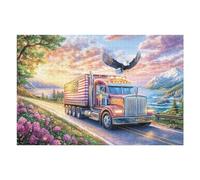 Águila Calva sobre un camión patriótico en la autopista Puzzle 1000 Piezas Impossible Creativo Rompecabezas 3D Obra De Arte para Toda La Familia Juguete Educativo Decoración 1000 PCS