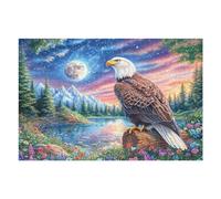 Águila Calva sobre un tocón de árbol con montañas a la luz de la Luna Puzzle 1000 Piezas Familiar Creativo Rompecabezas 3D para Familia Juguete Educativo Construir Maquetas Aliviar Estrés 1000 PCS