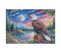 Águila Calva sobre un tocón de árbol con montañas a la luz de la Luna Puzzles 300 Piezas Impossible 3D Rompecabezas para Adultos Desafío Intelectual Estera Portátil DIY Moderno Creativo 300 PCS