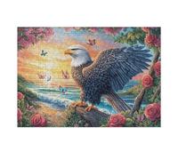 Águila Calva sobre una Rama con Rosas y el mar Puzzles 300 Piezas DIY Creativo Rompecabezas Familiar para Toda La Familia Juguete Educativo Aliviar Estrés Decorativo 300 PCS