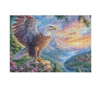Águila Calva sobre una Roca con Vista a la montaña Nevada Puzzle 300 Piezas Desafío Intelectual 3D Realista Rompecabezas para Hombres Y Mujeres Obra De Arte Colorido Decoración Hogar 300 PCS